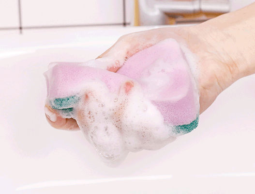New Style Kitchen Cleaning Dish Scouring Flower Printed Sponge with Pads/sponge+non-woven